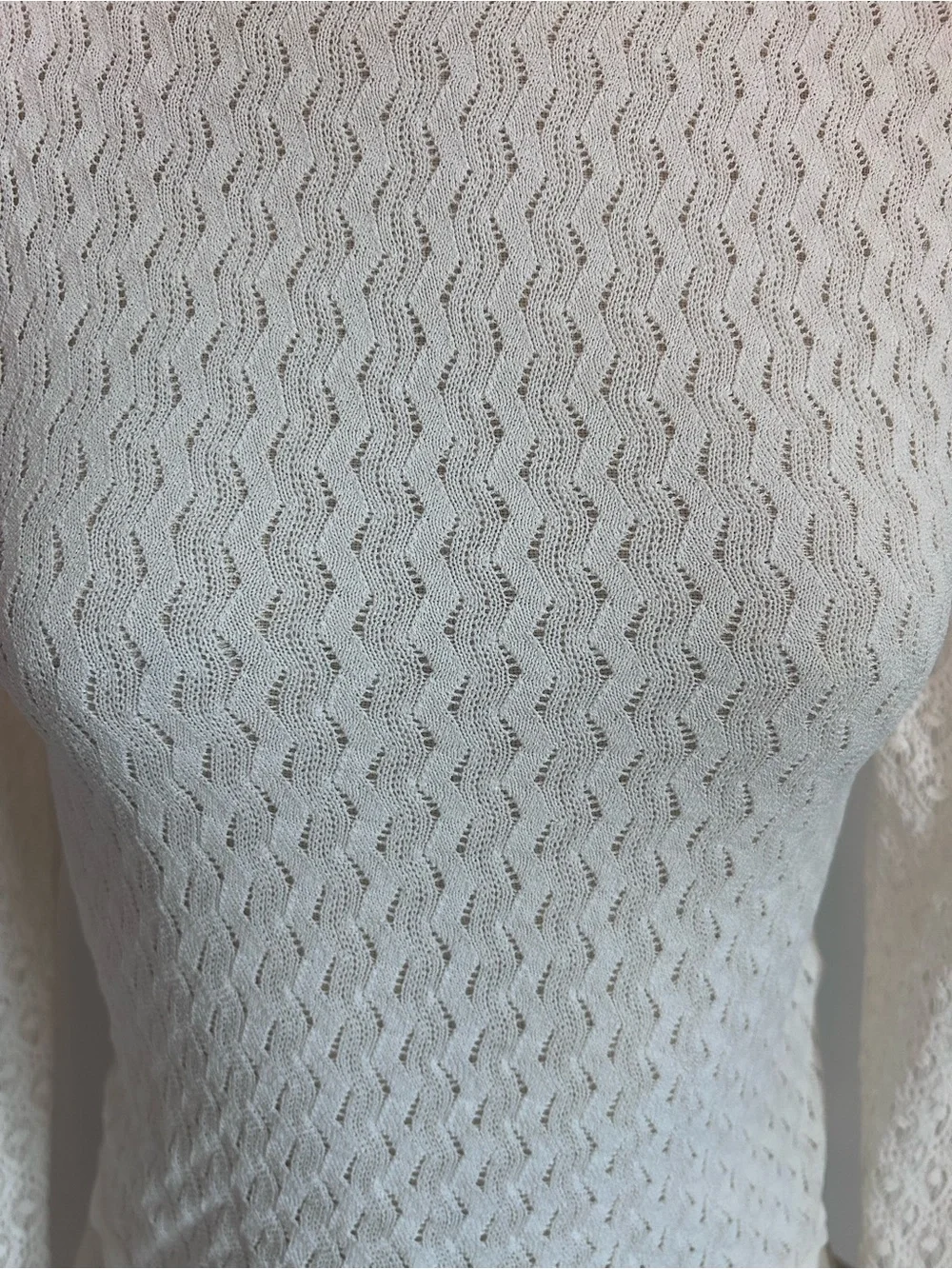 ZARA Ivory Open Knit Long-Sleeve Top Small